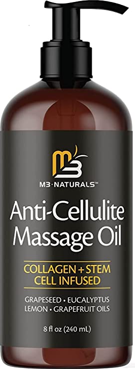 M3 Naturals Anti Cellulite Massage Oil All Natural Essential Oils Treatment Firms Tightens Tones Regenerates Moisturizes Targets Unwanted Fat Tissues 8 FL OZ