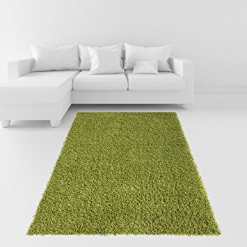 Soft Shag Area Rug 7x10 Plain Solid Color GREEN - Contemporary Area Rugs for Living Room Bedroom Kitchen Decorative Modern Shaggy Rugs