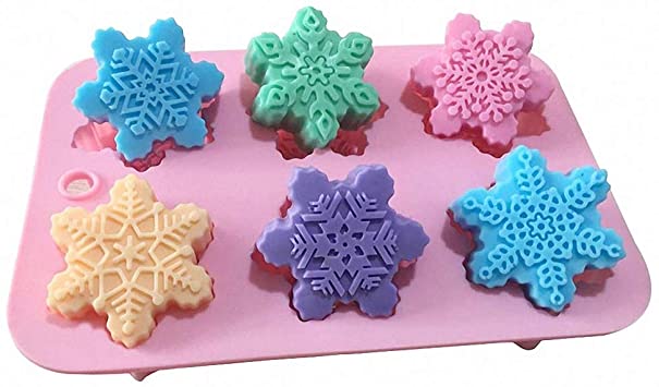 Moldfun 6 Holes Christmas Snowflakes Silicone Mold Tray for Handmade DIY Muffin Chocolate Candy Gummy Ice Cube Jello Jelly Cupcake Bakeware Baking Cake Soap Kitchen Pastry Decoration Moulds Tools