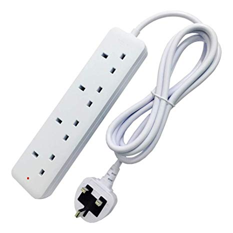 TISDLIP 4 Gang Wall Mounted Extension Lead Plug 6.56FT/2M White UK Power Strips