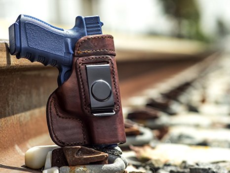 OUTBAGS LOB2S-G19 Brown Genuine Leather IWB Conceal Carry Gun Holster for Glock 19 G19 9mm / Glock 23 G23 .40 / Glock 32 G32 .357 / Glock 38 G38 .45GAP. Handcrafted in USA.