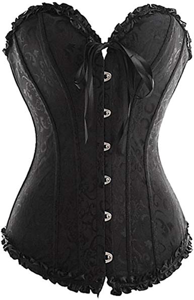 SHAPERX Women's Lace Up Boned Sexy Plus Size Overbust Corset Bustier Top with G-String