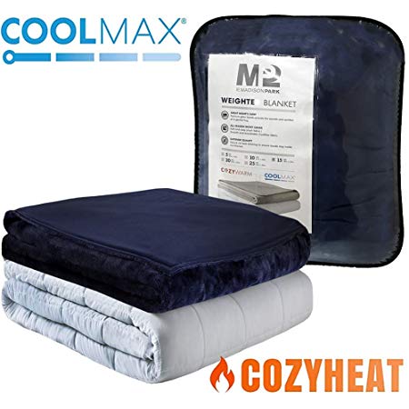 MP2 Weighted Blanket with Reversible Coolmax Cooling and Warm Duvet Cover for Hot and Cold Sleepers Nano - Ceramic Beads 60 x 80 Inches 20lbs Navy
