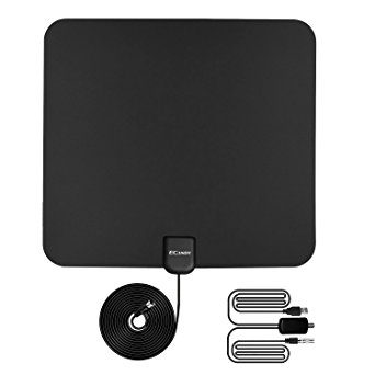 TV Antenna, Ecandy Indoor Amplified HDTV Antenna 50 Mile Range with Detachable Amplifier Signal Booster and 10ft High Performance Coax Cable (Black)