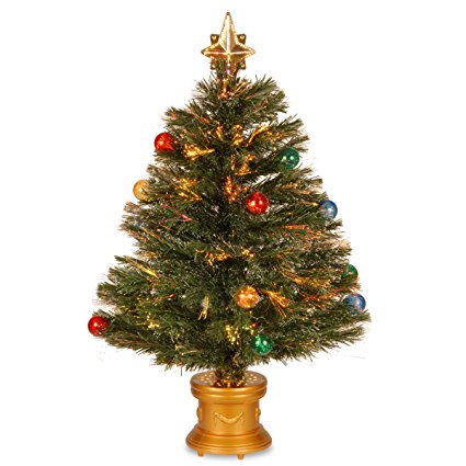 National Tree 32 Inch Ornament Fireworks Tree with Gold Top Star and Multicolored Lights in Gold Base (SZOX7-100L-32-1)