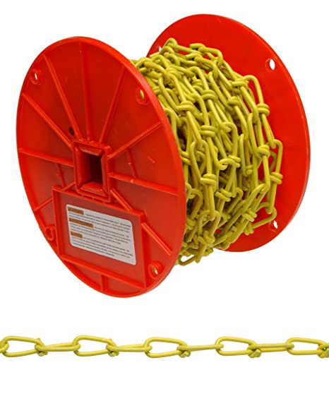 Campbell PD0722087 Low Carbon Steel Inco Double Loop Chain on Reel, Yellow Polycoated, 2/0 Trade, 0.14" Diameter, 50' Length, 255 lbs Load Capacity