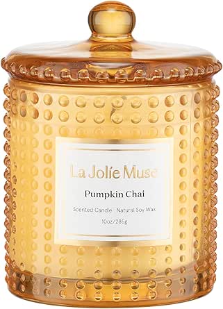 LA JOLIE MUSE Pumpkin Chai Scented Candle, Fall Candles, Natural Soy Candles for Home Scented, 75 Hours Long Burning, 10 oz