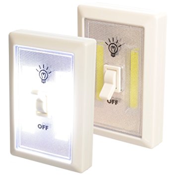 Promier P-SWITCH-(2 PACK ) Lot of 2 Light-Switch Battery Operated Cordless Light Using Super Bright Cob LED Technology for Baby Nursery/Hallways/Bedrooms/Closets, RV's, No Wiring, Batteries Included