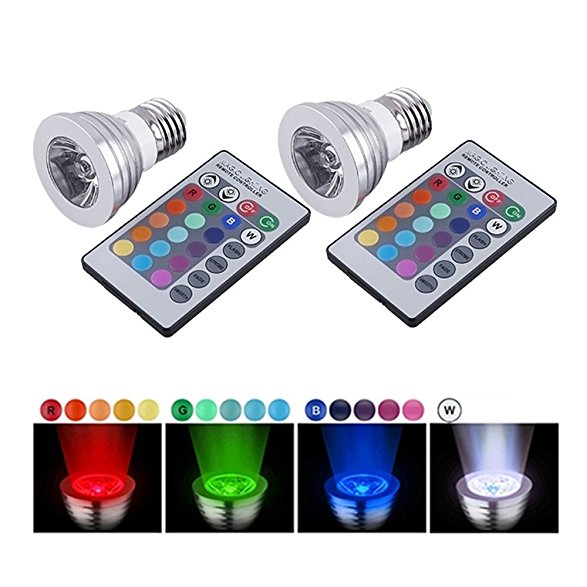 CO-Z 16-color Changing 3W E27 RGB LED Light Bulbs with Remote Control 100-240V AC for Holiday Chirsitmas Party (3W 2PCS)