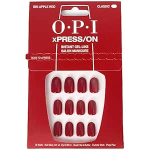 OPI xPRESS/ON Press On Nails, Up to 14 Days of Wear, Gel-Like Salon Manicure, Vegan, Sustainable Packaging, With Nail Glue, Short Red Nails, Big Apple Red