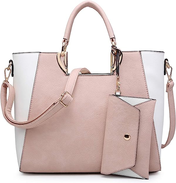 Dasein Women Two Tone Handbag Purse Top Handle Shoulder Bag Tote Hobo Work Bag w/Matching Clutch