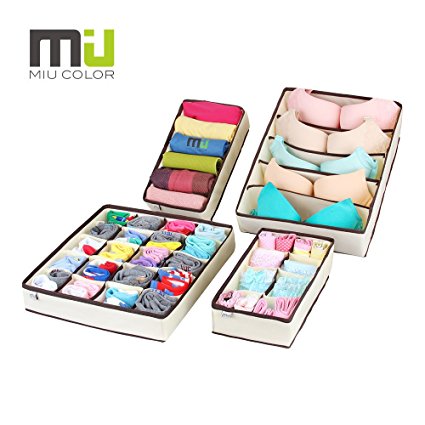 Drawer Organisers Collapsible Closet Dividers and Foldable Storage Box for bras, underwear, socks, neck ties, scarves, and any accessories - 4 Set - by MIU COLOR