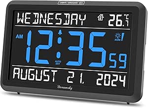 DreamSky Large Digital Clock with Date and Day of Week - Electric Desk Clock for Seniors, Alarm Clock for Bedroom with Battery Backup, Dimmer, USB Port, Auto DST, Temperature, Adjustable Volume