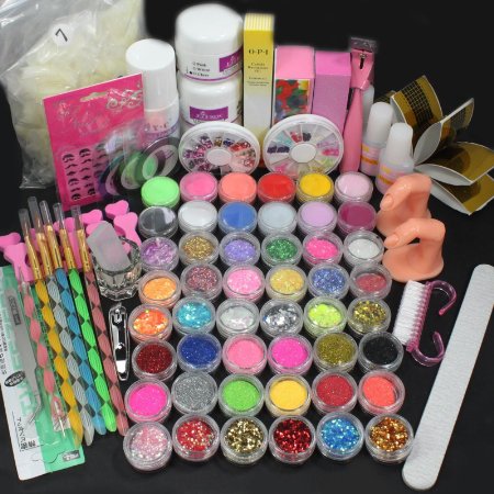 US Seller USPS Shipping! 28in1 Combo Set Professional Acrylic Liquid Nail Art Brush Pen Glue Glitter Strip Shimmering Powder Hexagon Slice Toe Finger Separator Buffer Block Deco Tips Tool Kit