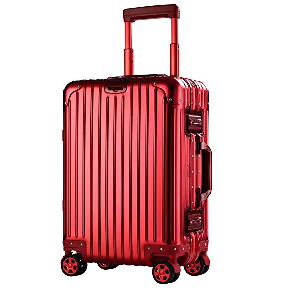 Full Aluminum Luggage Carry-on Suitcase 20 Inches, Spinner Hardshell Luggage with TSA Lock for Business Trip Leisure Travel (Red)