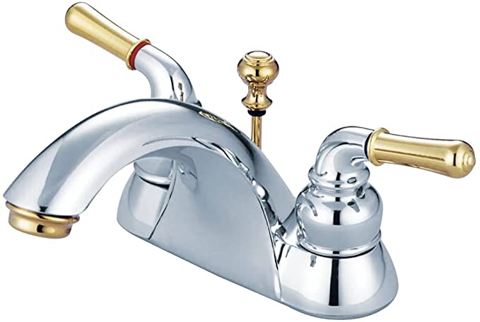 Kingston Brass KB2624B Naples 4-Inch Centerset Lavatory Faucet Brass Pop-Up, Polished Chrome and Polished Brass