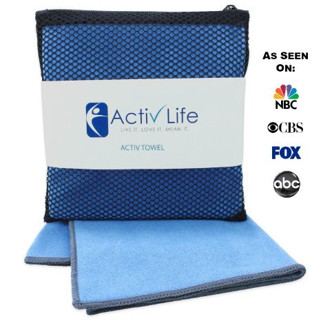 Best Gym Workout Sports Microfiber Towel - Perfect Birthday Gift or Christmas Present For Men and Women Athletes Ultra-Soft Suede Super-Absorbent Fast Drying Lightweight Compact Hand and Face Towel - Free Handy Mesh Storage Bag and Convenient Hang Loop for Quick Dry Time
