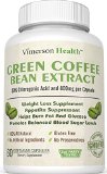 Pure Green Coffee Bean Extract 100 All Natural Non-Gmo Gluten Free and Vegetarian Premium and Effective Weight Loss Supplement Appetite Suppressant Fat Burner and Carb Blocker 50 Chlorogenic Acid and 1600mg Per Day Guaranteed 60 Veggie Caps Third Party Tested Made in the USA for Vimerson Health