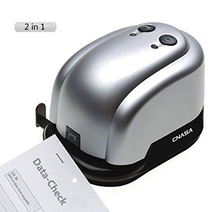 Electric Hole Punch Stapler CNASA 2 in 1 Heavy Duty Office Stapler Combo Function , AC / Battery Operated, 14 Sheet 2 Hole Paper Puncher 20 Sheet No-Jam Stapler for School, Home, Kids, Office Use