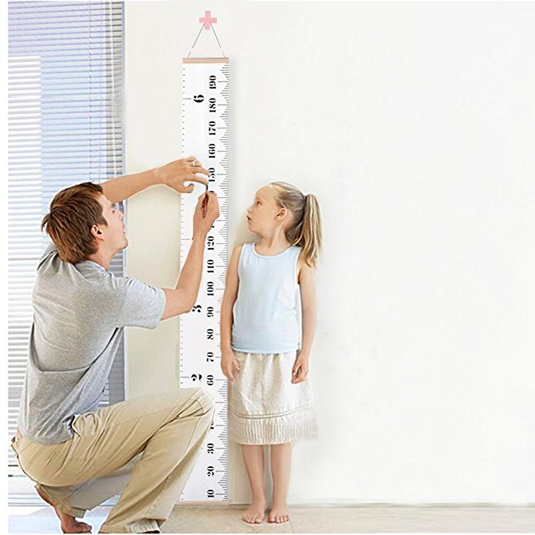 LALIFIT Kids Baby Height Growth Chart-Roll Up Wood Frame Fabric Hanging Ruler Children Nursery Room Wall Decor Baby Shower Gift, 79" x7.9"