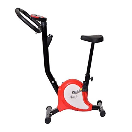 Tenive Pro Upright Belt Bicycle Cadio Spinning Bike Machine Indoor Upright Stationary Bicycle Fitness Gym Training Bike W/ LCD Monitor ,Adjustable Resistance -Red and Black