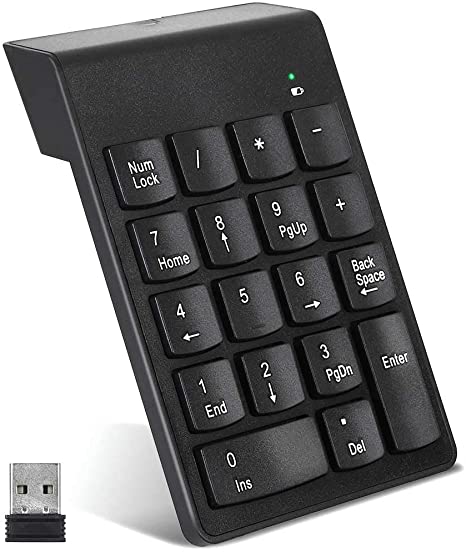 Wireless Numeric Keypad 18 Keys Portable Number Numpad with 2.4G Mini USB Receiver Number Pad for Laptop Notebook, Desktop, Surface Pro, PC - Black