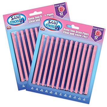 Sani Sticks, As Seen on TV Drain Cleaner and Deodorizer, Rose Scent, 24 Pack
