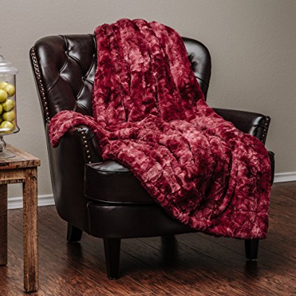 Chanasya Super Soft Fuzzy Fur Faux Fur Cozy Warm Fluffy Beautiful Color Variation Print Plush Sherpa Burgundy Red Fur Microfiber Throw Blanket (60" x70") - Burgundy Waivy Fur Pattern