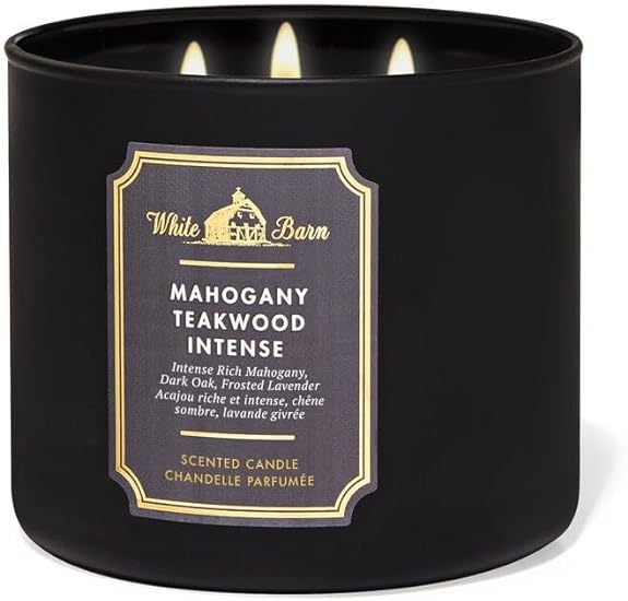 Bath and Body Works, White Barn 3-Wick Candle w/Essential Oils - 14.5 oz - 2021 Core Scents! (Mahogany Teakwood High Intensity)