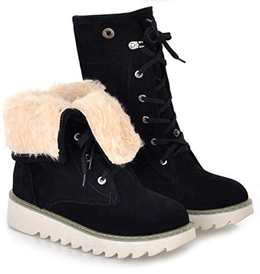 Sfnld Women's Warm Fur Lined Platform Winter Shoes Snow Boots