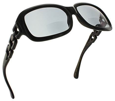 Women's Bifocal Sun Readers Chain Link Sunglasses [Black/Smoke, 2.50]