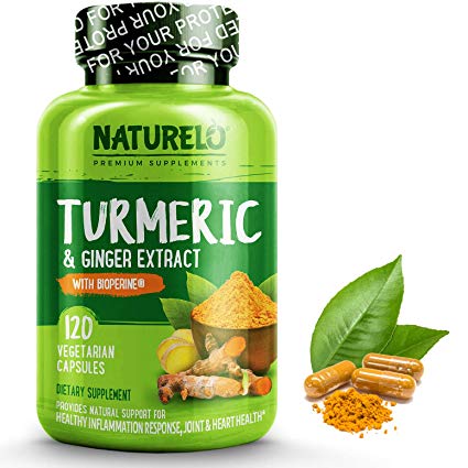NATURELO Organic Turmeric Curcumin - BioPerine for Better Absorption - 95% Curcuminoids + Natural Black Pepper & Ginger Powder - Anti Inflammatory Supplement for Joint Pain Relief - 120 Vegan Capsules