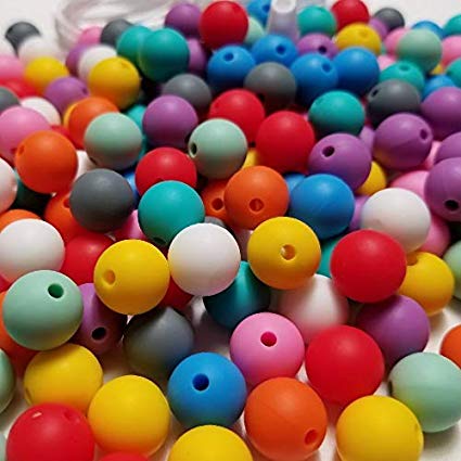 100pc 12mm Silicone Beads for Making Necklaces, Teethers, Bracelets and Chew Bead Jewelry, Includes Nylon Rope and Clasp, Perfect for Nursing, Sensory & Crafting