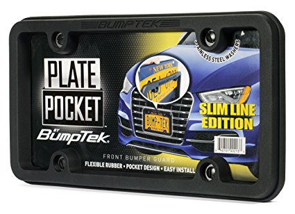 Plate Pocket by BumpTek (SLIM LINE Edition) - NEW PRODUCT!!!! Best Selling Flexible Rubber Front Bumper Guard, Front Bumper Protection, License Plate Frame. Flexible Rubber Cushions Parking Bumps!