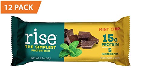 Rise Bar Non-GMO, Gluten Free, Soy Free, Real Whole Food, Whey Protein Bar (15g), No Added Sugar, Mint Chip High Protein Bar with Fiber, Potassium, Natural Vitamins & Nutrients 2.1oz, (12 Count)