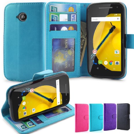 Moto E 2nd Gen Case, LK Moto E 2nd Gen Wallet Case, Luxury PU Leather Case Flip Cover Card Slots Stand For Motorola Moto E (2nd Gen), BLUE