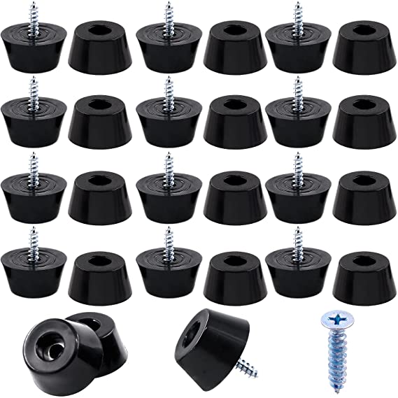 Hilitchi 50-Pcs Round Black Rubber Feet Bumpers Pads with Matching Screws with Built in Stainless Steel Washer for Cutting Board Amps Cabinet Desk Tables Couches(30×22×15mm)