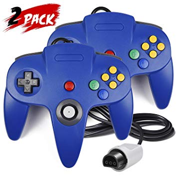 2 Pack N64 Controller, iNNEXT Classic Wired N64 64-bit Gamepad Joystick for Ultra 64 Video Game Console N64 System Mario Kart (Blue)