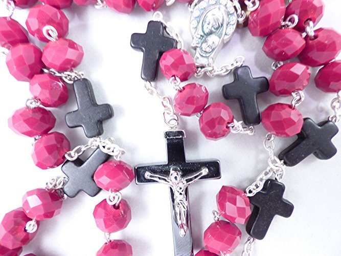 Ebony Crosses Glass Catholic Rosary Beads