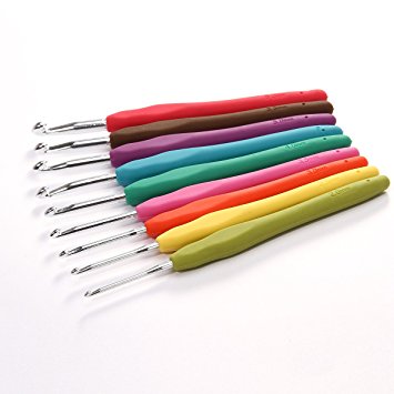 9 Colorful TPR Soft Plastic Handle Aluminum Knitting Knit Crochet Hooks Needles
