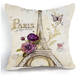 Lyn Cotton Linen Square Throw Pillow Case Decorative Cushion Cover Pillowcase for Sofa Eiffel Tower 18 "X 18 " (1)