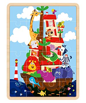Fat Brain Toys Zoo Boat 24 Piece Wooden Puzzle
