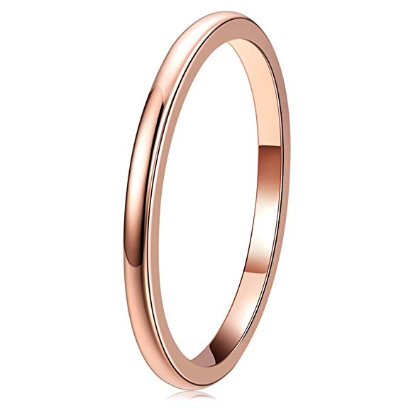 THREE KEYS JEWELRY 2mm 4mm 6mm 8mm Tungsten Wedding Ring for Women Mens Plated Rose Gold Polished Band
