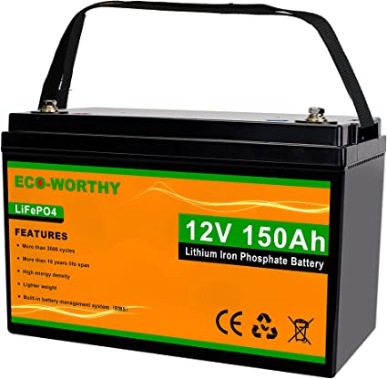 ECO-WORTHY 12V 150Ah LiFePO4 Lithium Iron Phosphate Battery Deep Cycle Rechargeable Battery with Built-in BMS, 3000  Life Cycles, Perfect for RV, Marine, Motorhome, Solar, Household battery