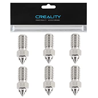 Creality High Speed Nozzle Upgrade Copper Alloy M6 0.4mm 0.6mm Extruder Tips Replacement High Hardness Thermal Conductivity for 3D Printer Ender 5 S1, Ender 7,Spider High-Temp High-Speed Hotend