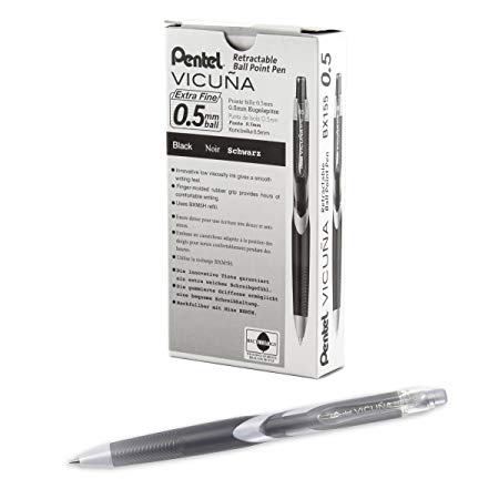 Pentel Vicuna X Retractable Ballpoint Pen, 0.5mm Needle Tip, Black Ink, Box of 12 - BX155A-A