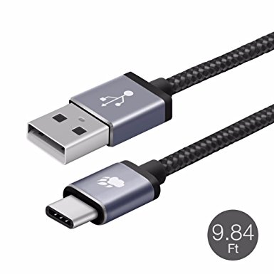 Braided USB Type C Cable, BlitzWolf 9.84ft (3M) Reversible USB 2.0 to USB-C Data and Charger Cord for Nexus 5X 6P, OnePlus 2, Nokia N1, Xiaomi 4C, Zuk Z1, Apple Macbook 3M Black
