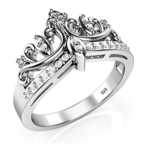 925 Sterling Silver Cubic Zirconia Princess Crown Tiara CZ Band Ring