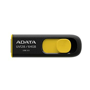 ADATA UV128 64GB USB 3.1 Retractable Capless Flash Drive, Yellow (AUV128-64G-RBY)