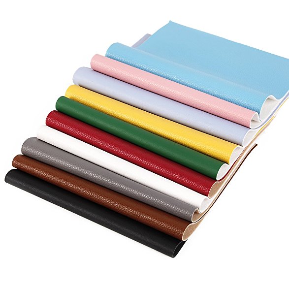 10 pcs 8" x 13" (20cm x 34cm) Solid Color Fabric PU Leather Fabric Litchi Fabric Thick Canvas Back Craft DIY Craft Assorted Colours (10 Color Litchi)